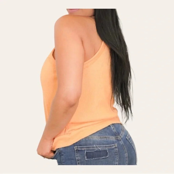 0485. WHITE BIRCH ORANGE‎ RIBBED SPAGHETTI STRAP TOP SIZE 1X SMOCKING - Picture 2 of 13